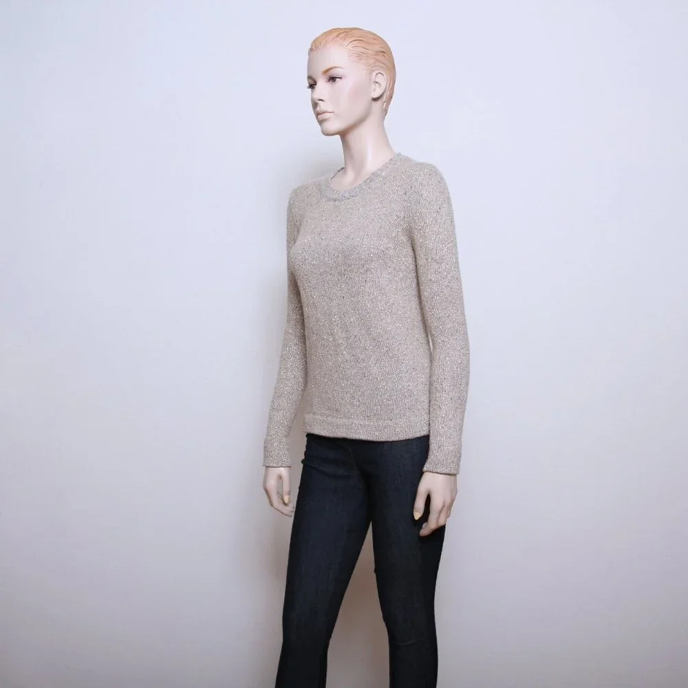 J. Crew Factory Metallic‎ Lambs Wool Blend Crew Neck Sweater Tan Women Size XS